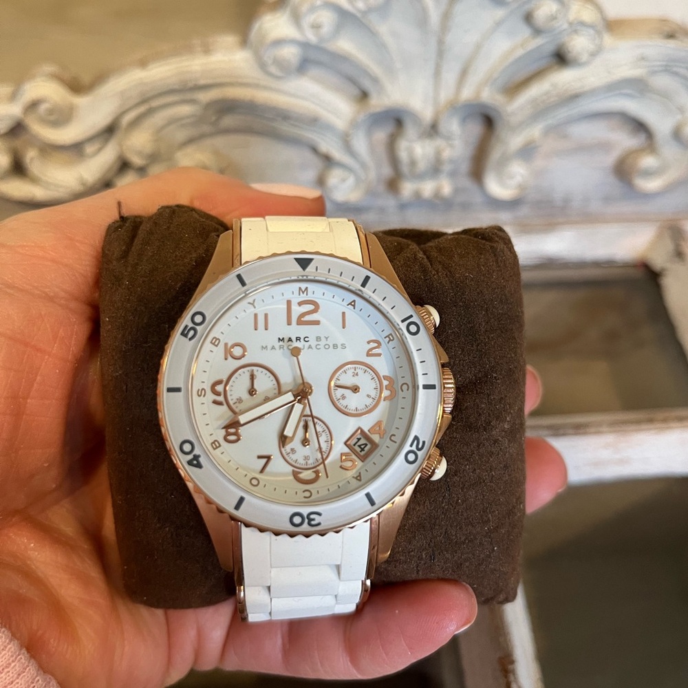 Michael Kors white watch with rose gold